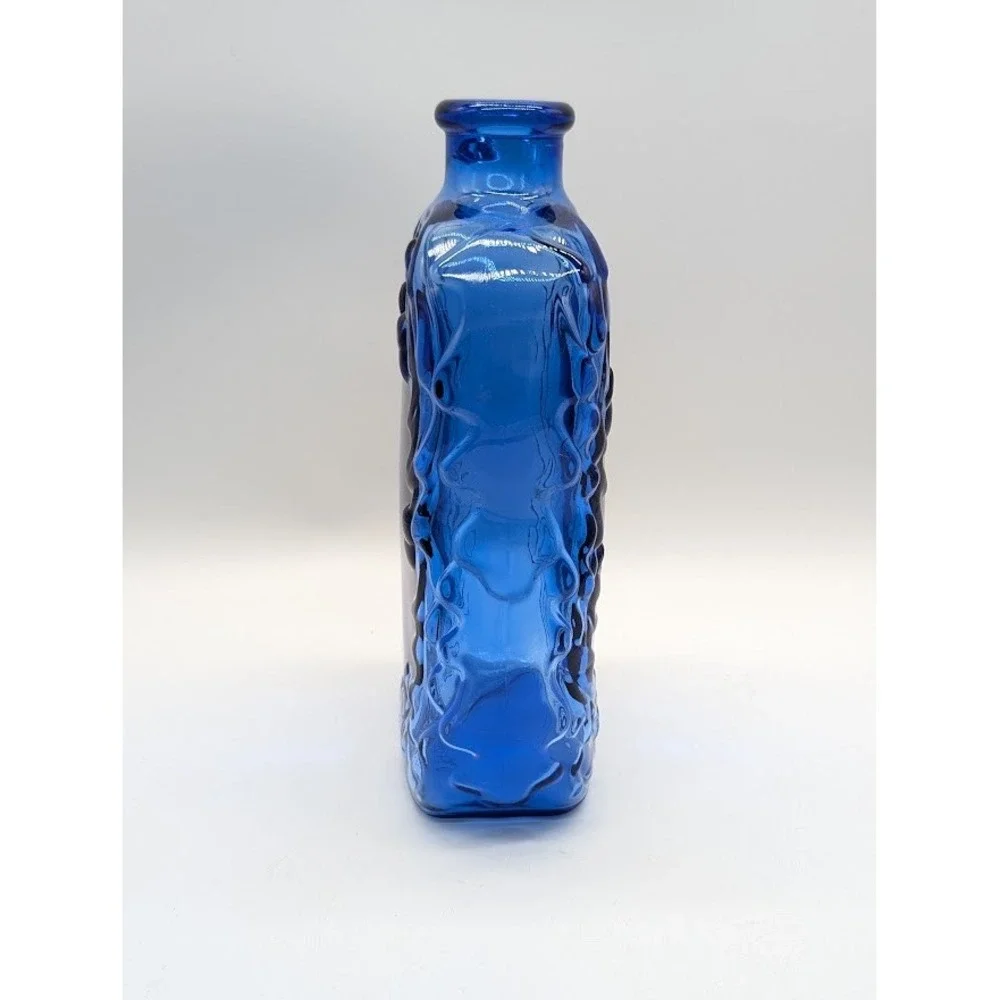 Vintage Cobalt Blue Glass Peanut Bottle Embossed Textured Bud Vase Canada 6 inch